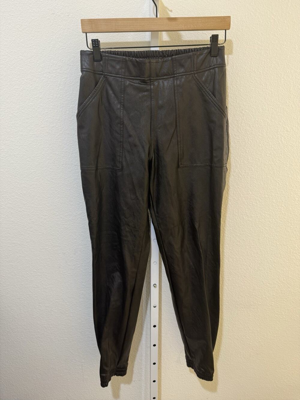 Spanx Pants Womens S Black Faux Leather Jogger Elastic Waist Cuffed #20283R